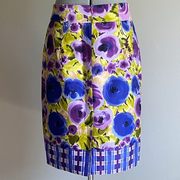 Yoana Baraschi Anthropologie Floral Plaid Pencil Skirt Sz 8 Colorful Fully Lined - Picture 3 of 5